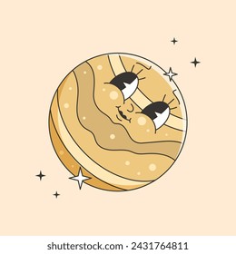 Planet Venus character in groovy style. Vector illustration