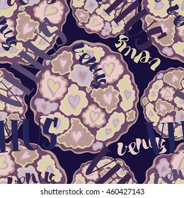 The planet Venus. Colorful seamless pattern with planets and calligraphy name