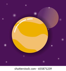 Planet Venus with satellite in space. Flat design. Vector illustration with planet, satellite and stars.
