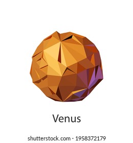 Planet venus in the solar system. Vector illustration of abstract planets, stars and craters in space in the style of 3d low poly model objects from a triangle.