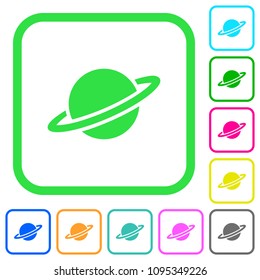 Planet vivid colored flat icons in curved borders on white background
