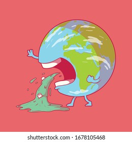 Vektorillustration zum Erbrechen auf Planeten. Virus, Krankheit, Infektion, globales Design-Konzept