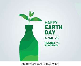 Planet vs. Plastics , Earth day 2024 concept vector tree background. A bottle of water with a green forest inside, the idea is to recycle old plastic bottles, think green.