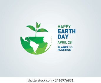 Planet vs. Plastics , Earth Day 2024 Konzept, Vektorbaumhintergrund. Eine Flasche Wasser mit einem grünen Wald innen, die Idee ist, alte Plastikflaschen zu recyceln, grün denken.