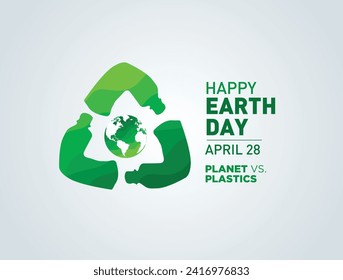 Planet vs. Plastics , Earth Day 2024 Konzept, Vektorbaumhintergrund. Eine Flasche Wasser mit einem grünen Wald innen, die Idee ist, alte Plastikflaschen zu recyceln, grün denken.