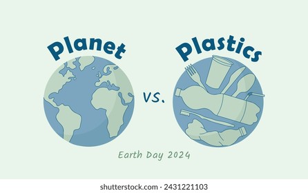 Planet vs. Plastics Earth Day 2024 theme, beat plastic pollution, vector illustration