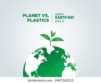 Planet vs. Plastics , Earth day 2024 concept 3d tree background. Ecology concept. Design with globe map drawing and leaves isolated on white background. 