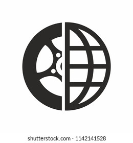 Planet and wheels  logo combination. World symbol or icon. Vector