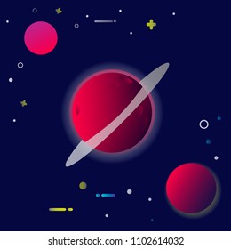 planet with a white orb surrounded by stars and planets vector illustration flat style
