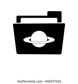 planet - white vector icon ; black folder