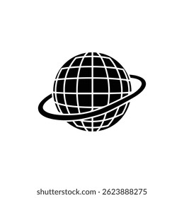 Planet with Wireframe Mesh Black Filled Icon - Minimal 3D Grid