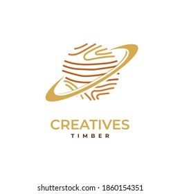 Planet wood illustration logo design vector template