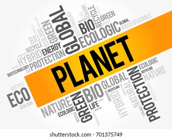 Planet word cloud, conceptual green ecology background