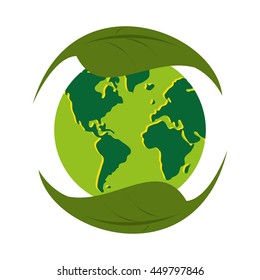 Planet world green leaves leaf icon isolated vector illustration