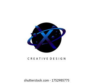 Planet X Letter. Round ring shape business logo design template.circle ring logo, cosmic planet symbol,alphabet,corporate identity symbol concept.
