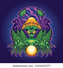 Planeta Fungus Alien Weed Illustration for your work Logo, mascot merchandise t-shirt, stickers and Label designs, poster, greeting cards advertising business company or brands.