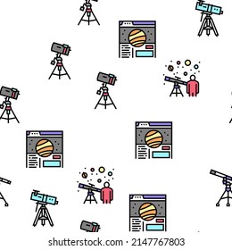 Planetarium Equipment Vector Seamless Pattern Thin Line Illustration