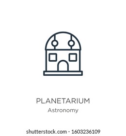Planetarium icon. Thin linear planetarium outline icon isolated on white background from astronomy collection. Line vector sign, symbol for web and mobile