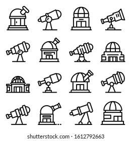 Planetarium icons set. Outline set of planetarium vector icons for web design isolated on white background