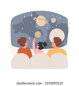 Planetarium isolated cartoon vector illustration. Family planetarium excursion, kids and parents watching a space movie on the dome ceiling, observatory visit, observe the sky vector cartoon.