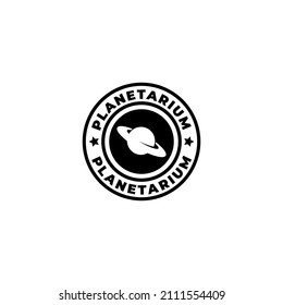 planetarium planet with ring stamp logo concept. Vector illustration