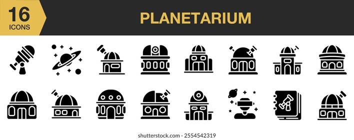 Planetarium solid icon set. Solid icons vector collection.