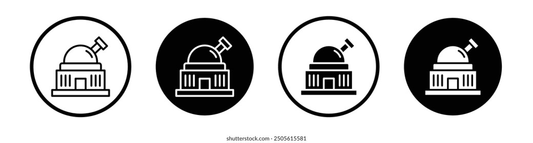 Planetarium vector icon set black filled and outlined style.