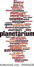 Planetarium word cloud concept. Collage made of words about planetarium. Vector illustration 