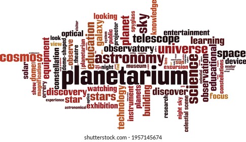 Planetarium word cloud concept. Collage made of words about planetarium. Vector illustration 
