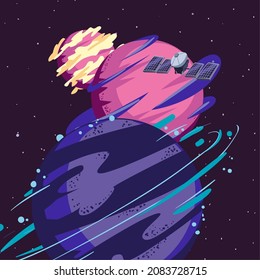 planetary alignment poster and satellite