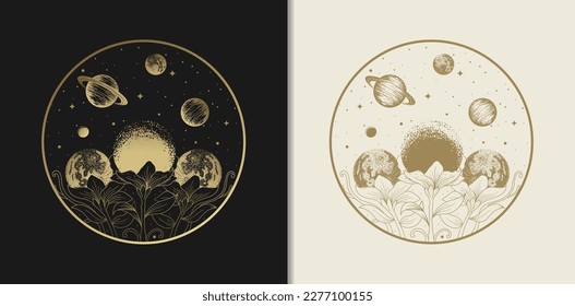 Planetary Blooms Cosmic Birth A Mystic and Elegant Illustration