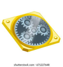 Planetary gear system isolated on a white background. Cartoon vector close-up illustration.