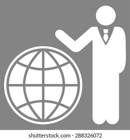 Planetary icon from Business Bicolor Set. Vector style: flat symbols, white color, rounded angles, gray background.