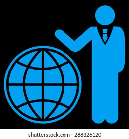 Planetary icon from Business Bicolor Set. Vector style: flat symbols, blue color, rounded angles, black background.