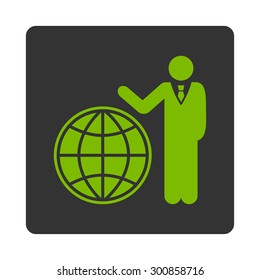 Planetary icon. Vector style is eco green and gray colors, flat rounded square button on a white background.