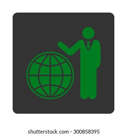 Planetary icon. Vector style is green and gray colors, flat rounded square button on a white background.