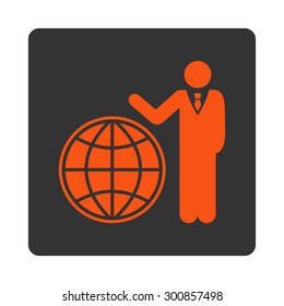 Planetary icon. Vector style is orange and gray colors, flat rounded square button on a white background.