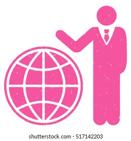 Planetary Manager rubber seal stamp watermark. Icon vector symbol with grunge design and corrosion texture. Scratched pink ink sign on a white background.