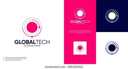 planetary orbit abstract logo, modern technology symbol, digital services, vector graphic illustration.