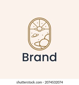 Planetary orbit logo. modern brand line art icon for atomic orbit.