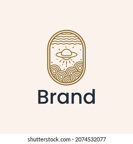 Planetary orbit logo. modern brand line art icon for atomic orbit.