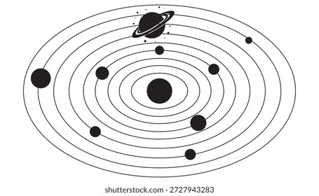 Planetary Orbits Vector Illustration, Solar System Paths and Celestial Motion Diagram 
Isolated on White