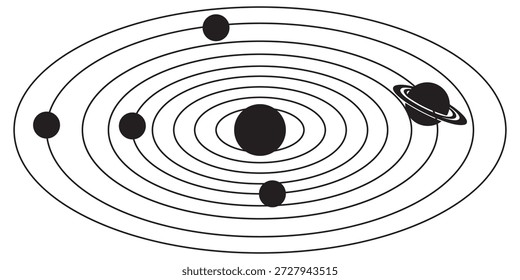Planetary Orbits Vector Illustration, Solar System Paths and Celestial Motion Diagram 
Isolated on White