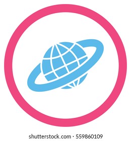 Planetary Ring vector bicolor rounded icon. Image style is a flat icon symbol inside a circle, pink and blue colors, white background.