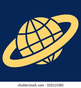 Planetary Ring vector icon. Style is flat symbol, yellow color, rounded angles, blue background.