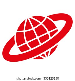 Planetary Ring vector icon. Style is flat symbol, red color, rounded angles, white background.