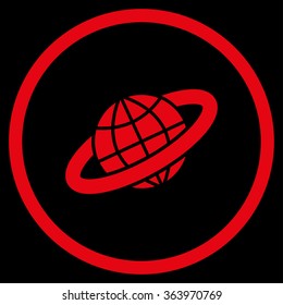 Planetary Ring vector icon. Style is flat circled symbol, red color, rounded angles, black background.
