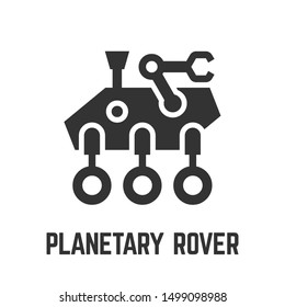 Planetary rover or space exploration vehicle icon with autonomous robot for move across the surface of a planet or other celestial body symbol.