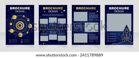 Planetary science blank brochure design. Solar system observation. Template set with copy space for text. Premade corporate reports collection. Editable 4 paper pages. Arial Black, Regular fonts used
