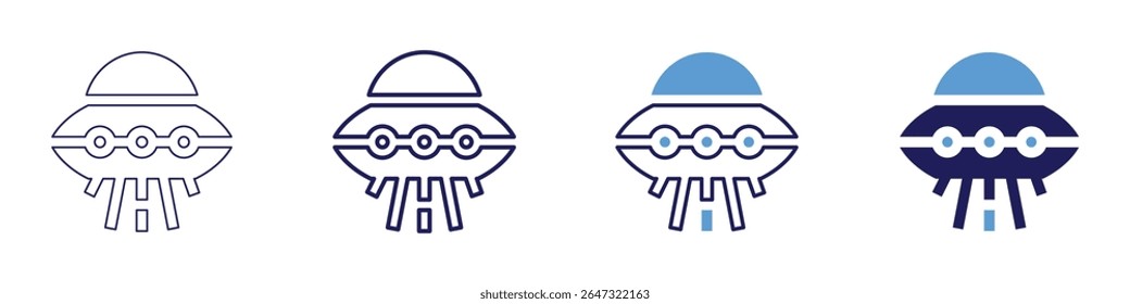 Ícone da ciência planetária em 4 estilos diferentes. Linha Fina, Linha, Linha Negrito, Duotônico. Estilo duotônico. Traçado editável.